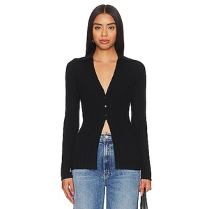 Guest In Residence Rib Button Cardigan in Black